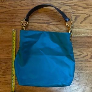 Barely used peacock blue nylon tote bag